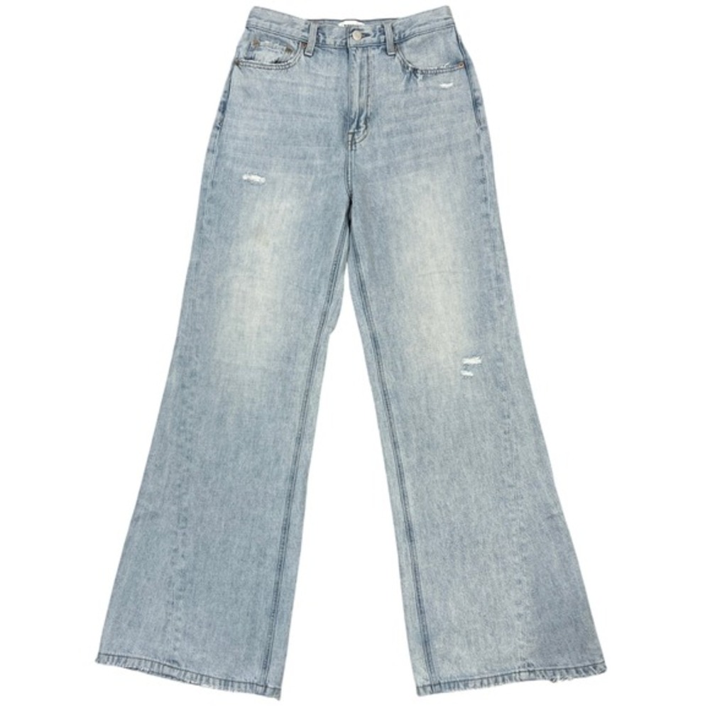 Pistola Ruby High Rise Palazzo Wide-Leg  Flare Jeans 27" Light Wash Distressed